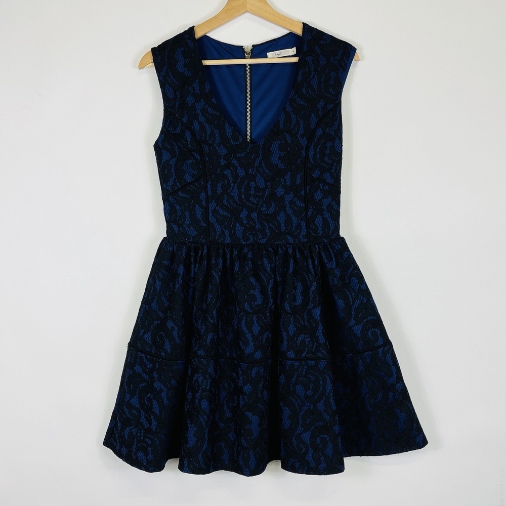 Hazel Lace Fit Flare Dress Womens Small Blue Black Gothic Chic Dark Romance Edgy - Picture 1 of 9